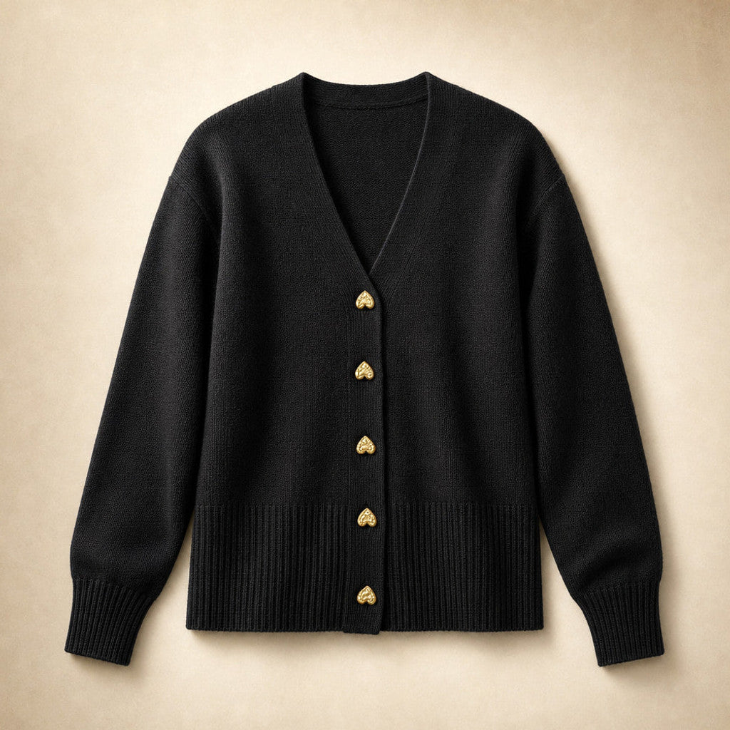 Rupertina | V-Neck Cardigan Button Front Black – Product Photo