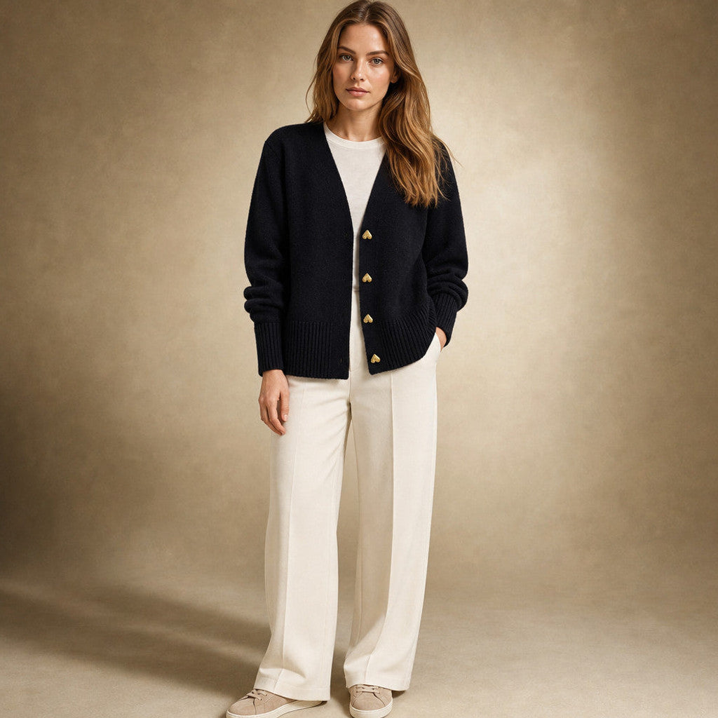 Rupertina | V-Neck Cardigan Button Front in Black – Premium Editorial