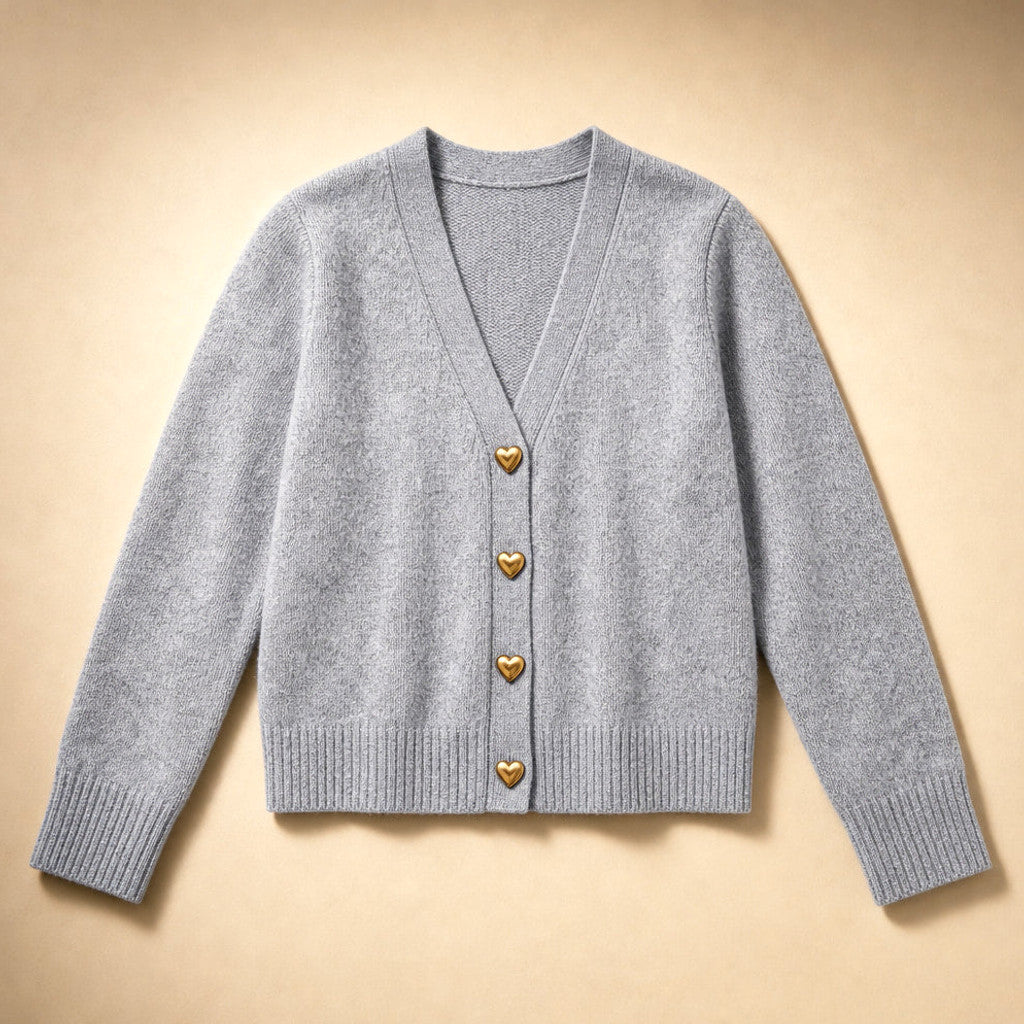 Rupertina | V-Neck Cardigan Button Front Grey – Product Photo