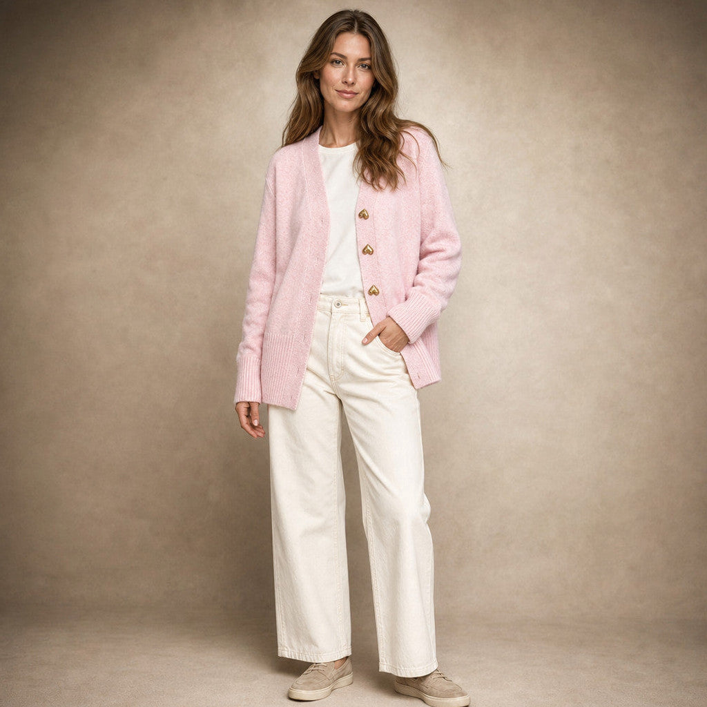 Rupertina | V-Neck Cardigan Button Front in Pink – Premium Editorial