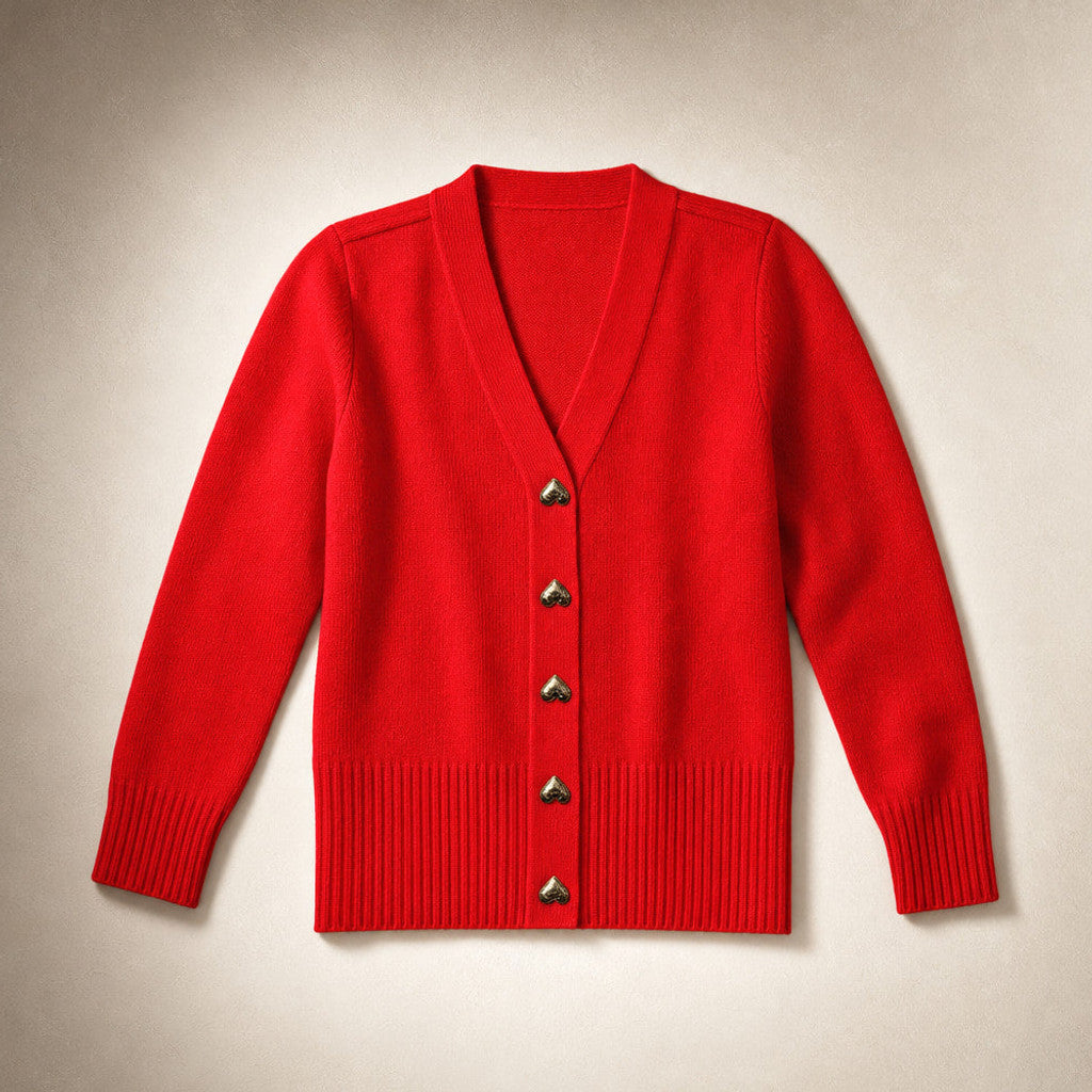 Rupertina | V-Neck Cardigan Button Front Red – Product Photo