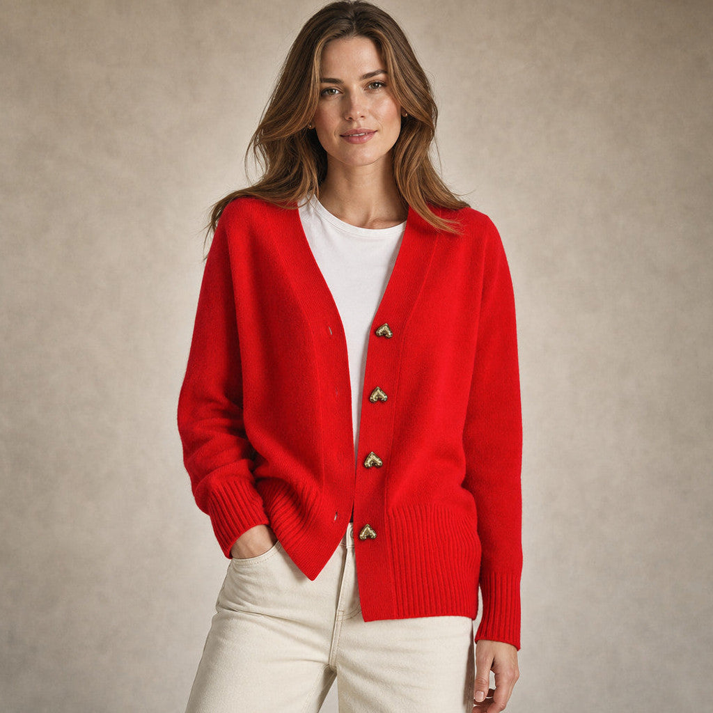 Rupertina | V-Neck Cardigan Button Front in Red – Premium Editorial