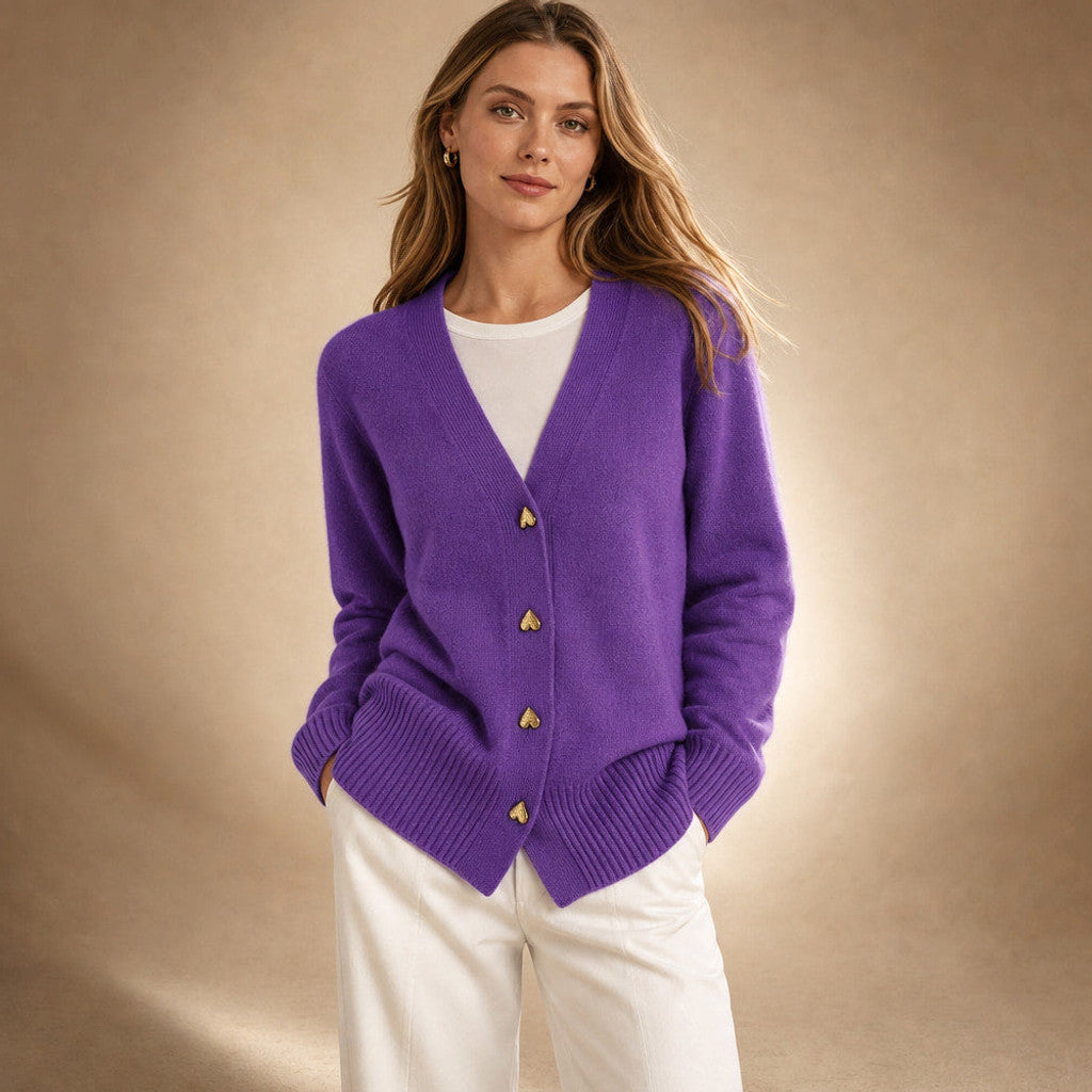 Rupertina | V-Neck Cardigan Button Front in Violet – Premium Editorial
