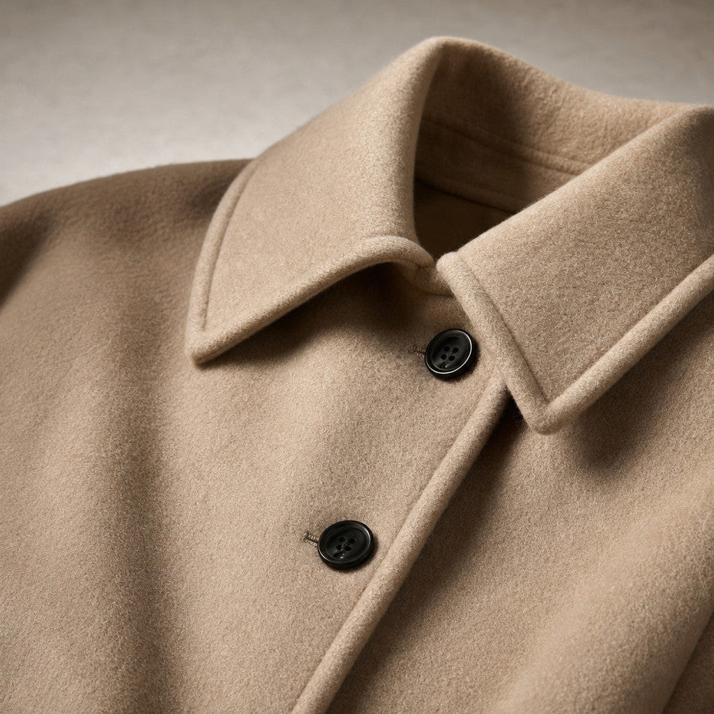 Sabina | Oversized Short Coat Dropped Shoulders Brown – Fabric and Detail Close-Up