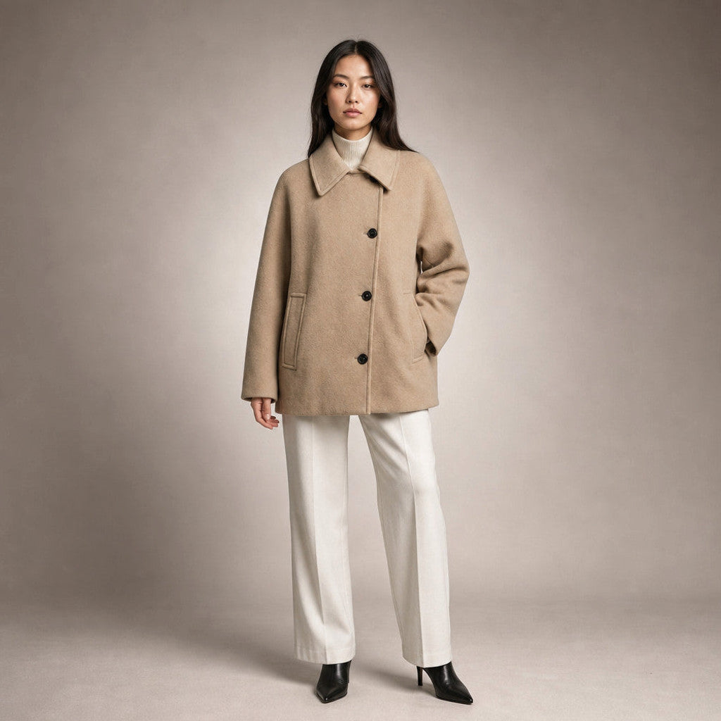 Sabina | Oversized Short Coat Dropped Shoulders Brown – Full Look