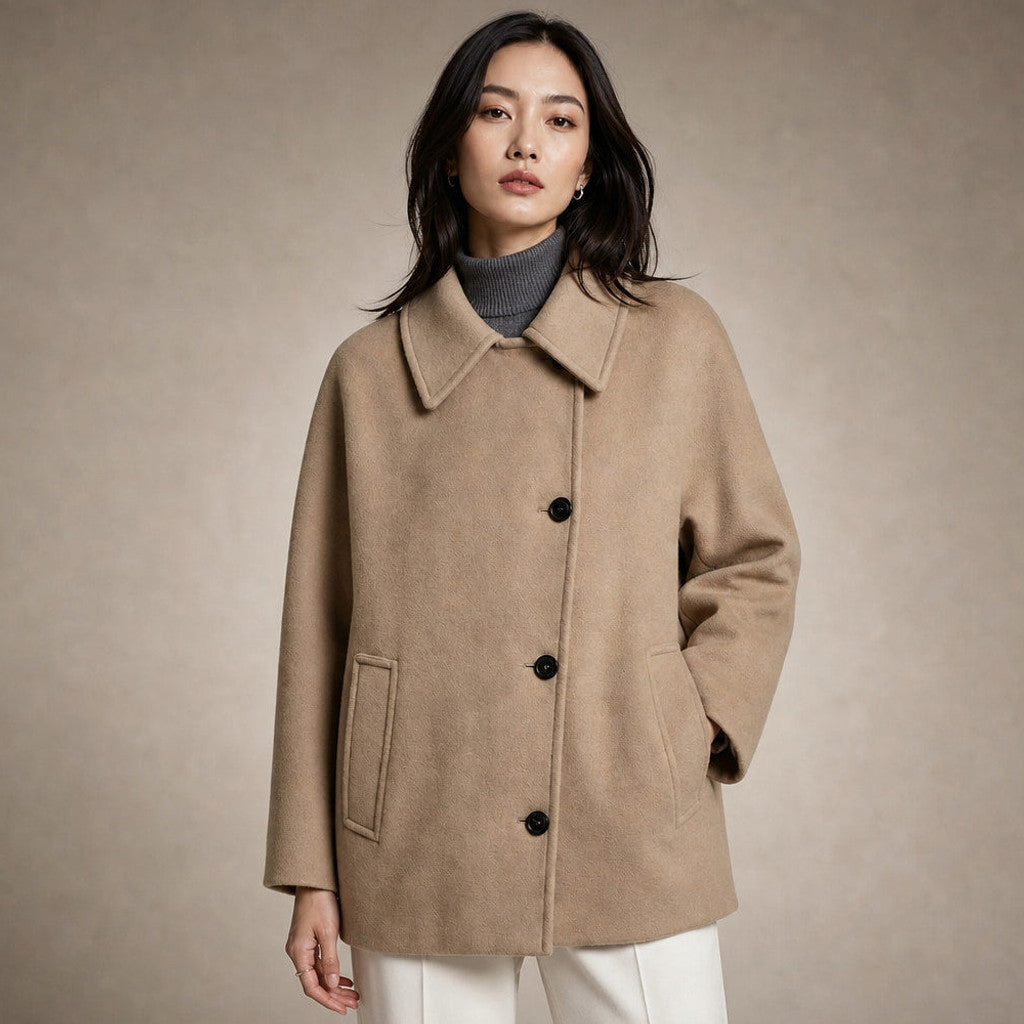 Sabina | Oversized Short Coat Dropped Shoulders Brown – Product Photo