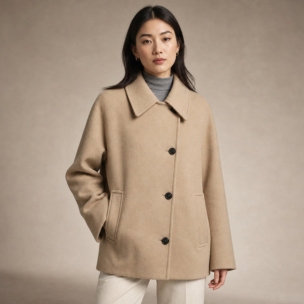 Sabina | Oversized Short Coat Dropped Shoulders in Brown – Premium Editorial