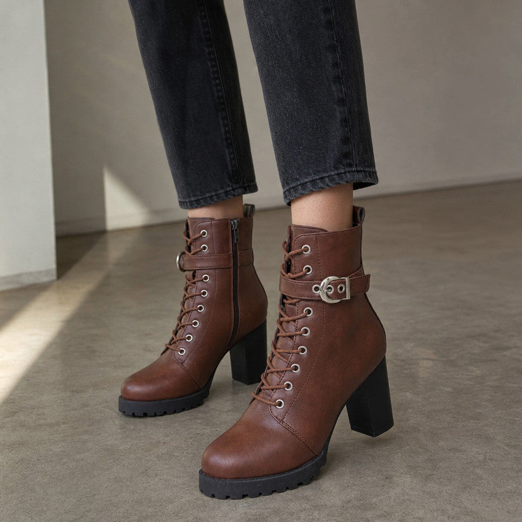 Salome | Lace-Up Combat Boots Block Heel – Styled Editorial Shot