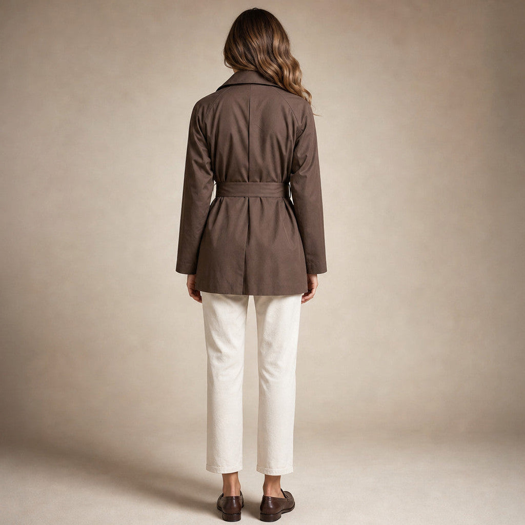Selena | Belted Double-Breasted Trench Coat Brown Brown – Full Look