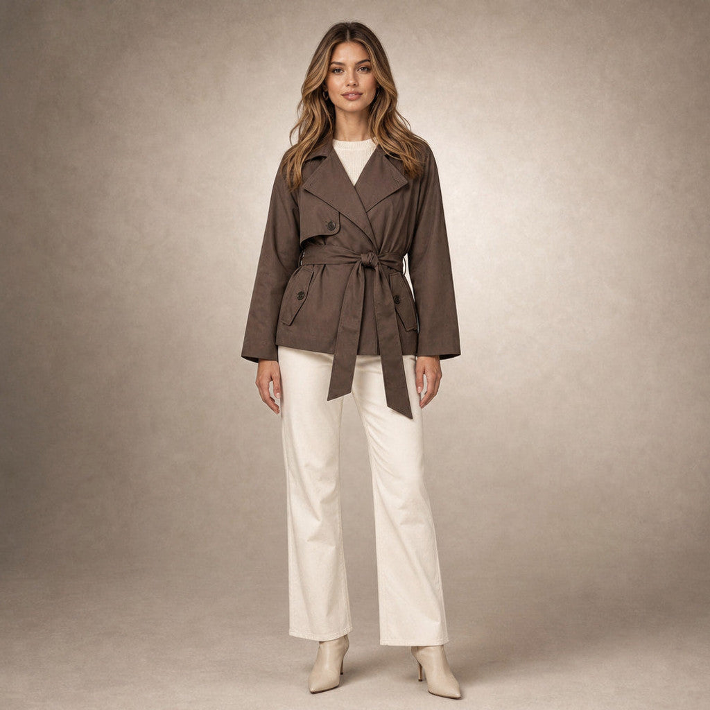 Selena | Belted Double-Breasted Trench Coat Brown in Brown – Premium Editorial