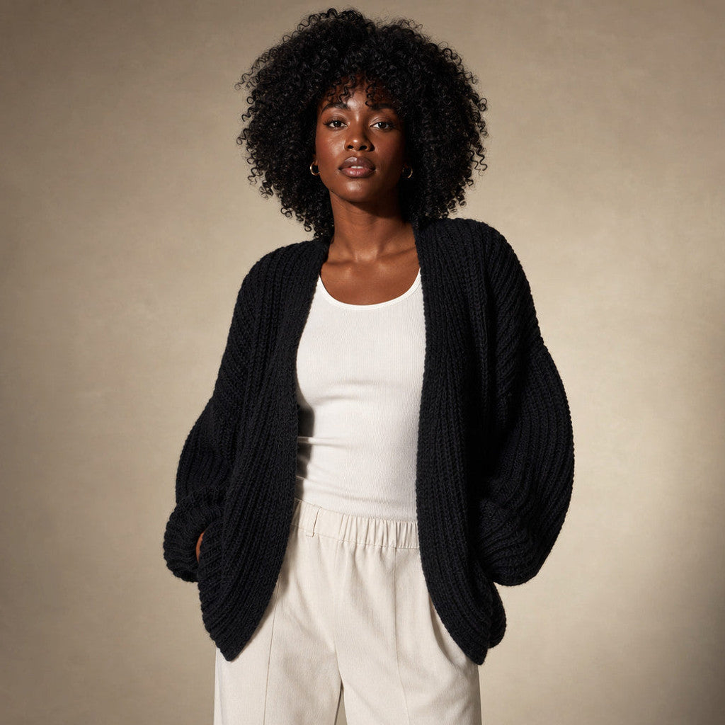 Serena | Knit Cardigan Lantern Sleeves Open Front – Premium Editorial