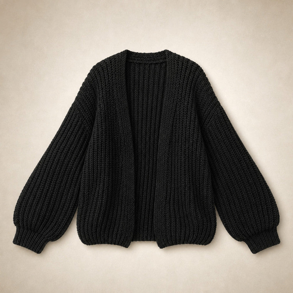 Serena | Knit Cardigan Lantern Sleeves Open Front – Product Photo
