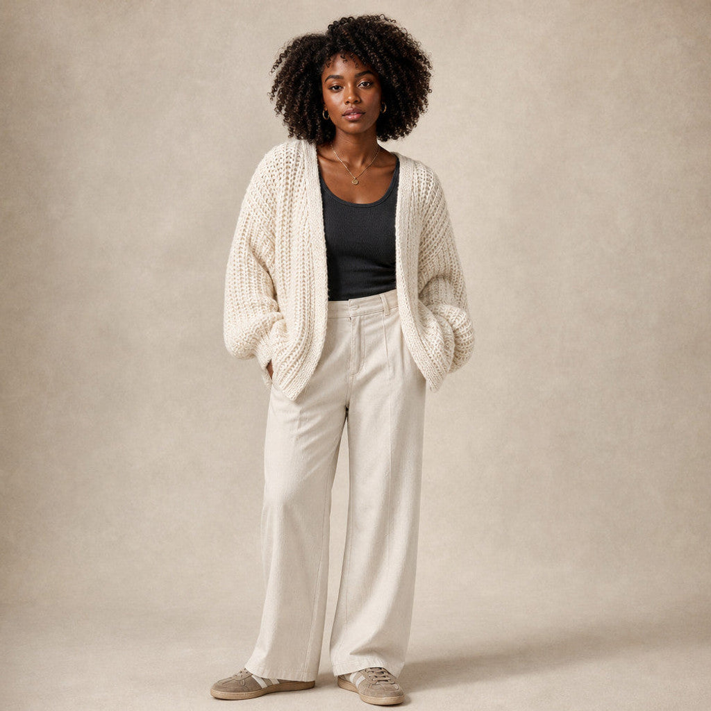 Serena | Knit Cardigan Lantern Sleeves Open Front – Premium Editorial