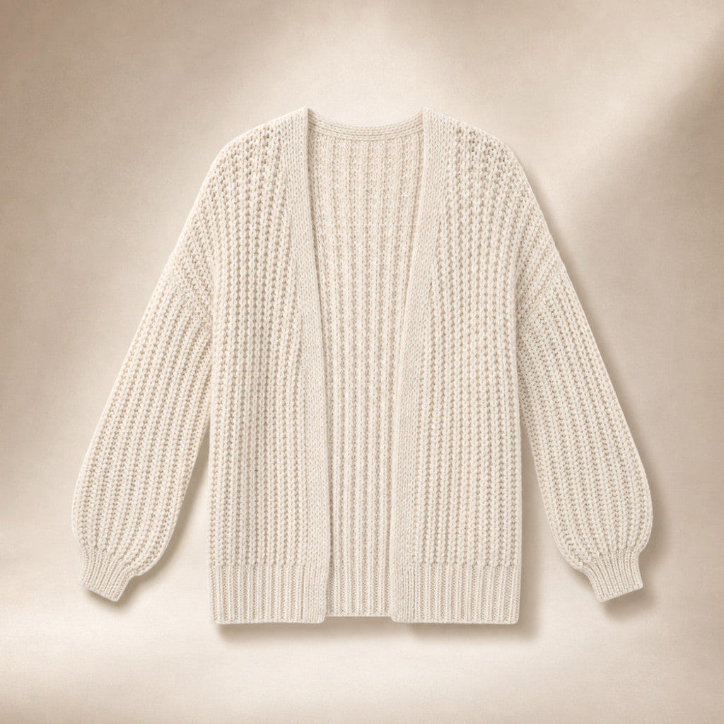 Serena | Knit Cardigan Lantern Sleeves Open Front – Product Photo