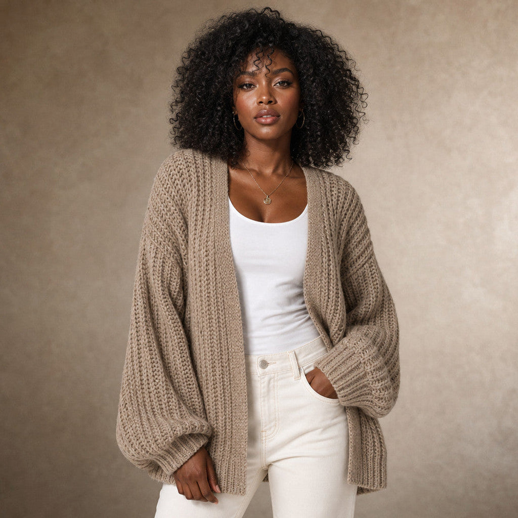 Serena | Knit Cardigan Lantern Sleeves Open Front – Premium Editorial