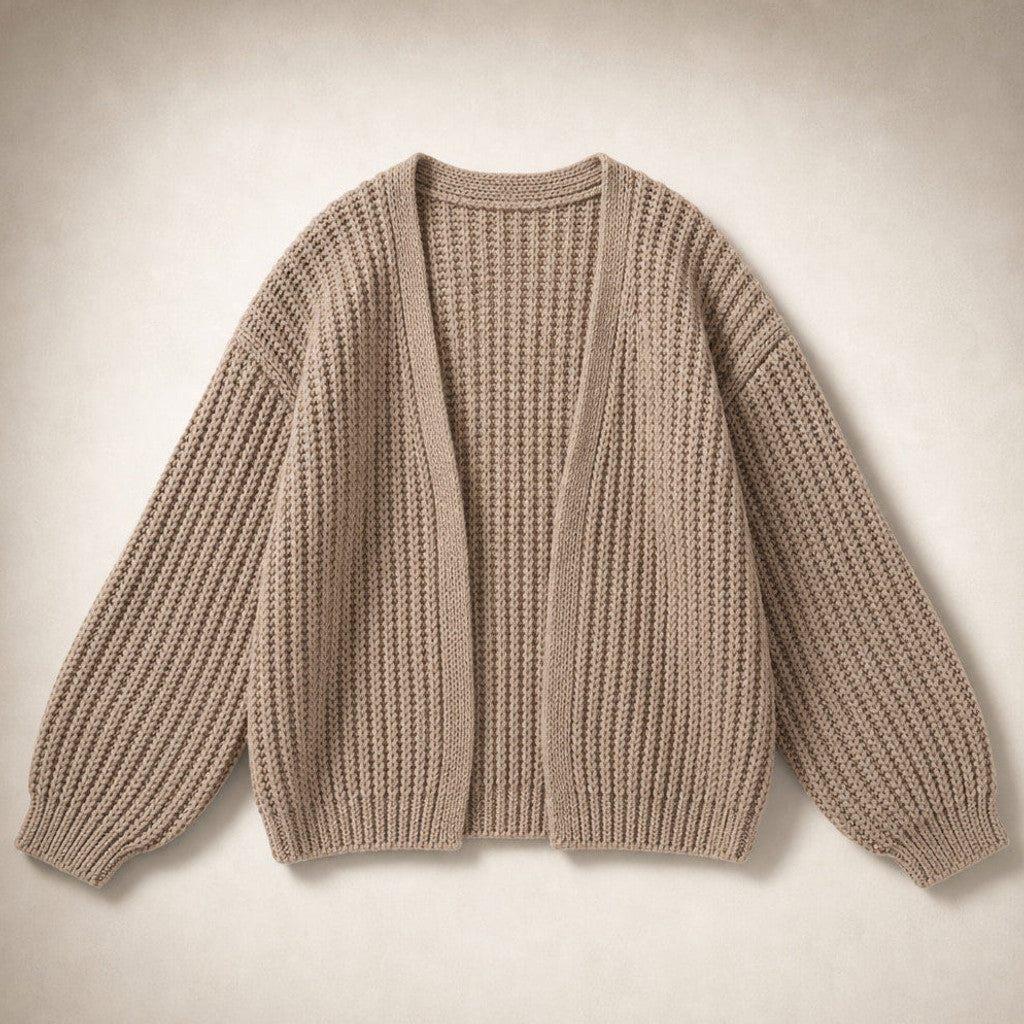 Serena | Knit Cardigan Lantern Sleeves Open Front – Product Photo