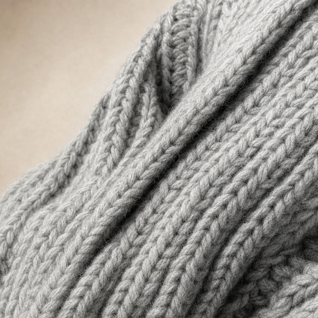 Serena | Knit Cardigan Lantern Sleeves Open Front Light Gray – Fabric and Detail Close-Up