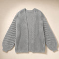 Serena | Knit Cardigan Lantern Sleeves Open Front Light Gray – Product Photo