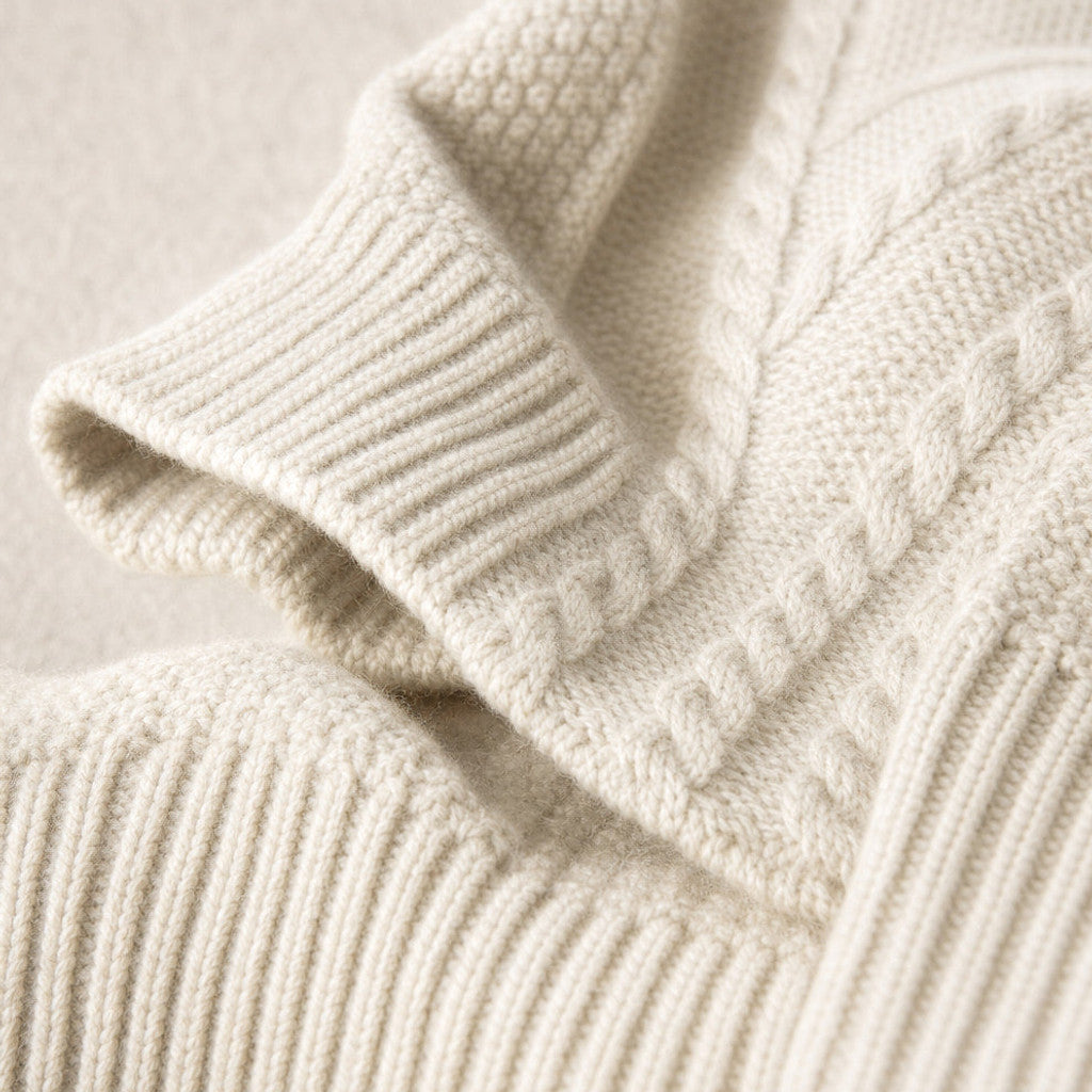 Sibella | Cable Knit Cardigan Button-Front Light Beige – Fabric and Detail Close-Up
