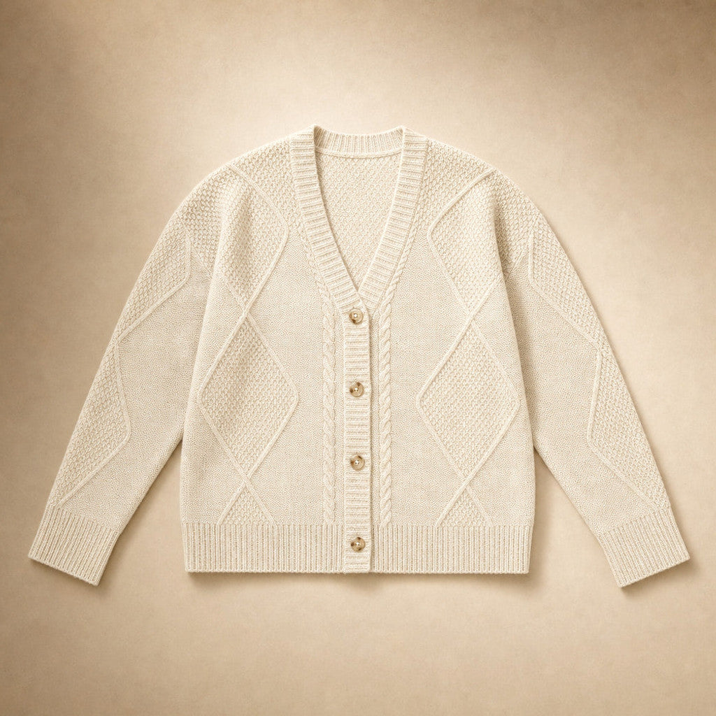Sibella | Cable Knit Cardigan Button-Front Light Beige – Product Photo