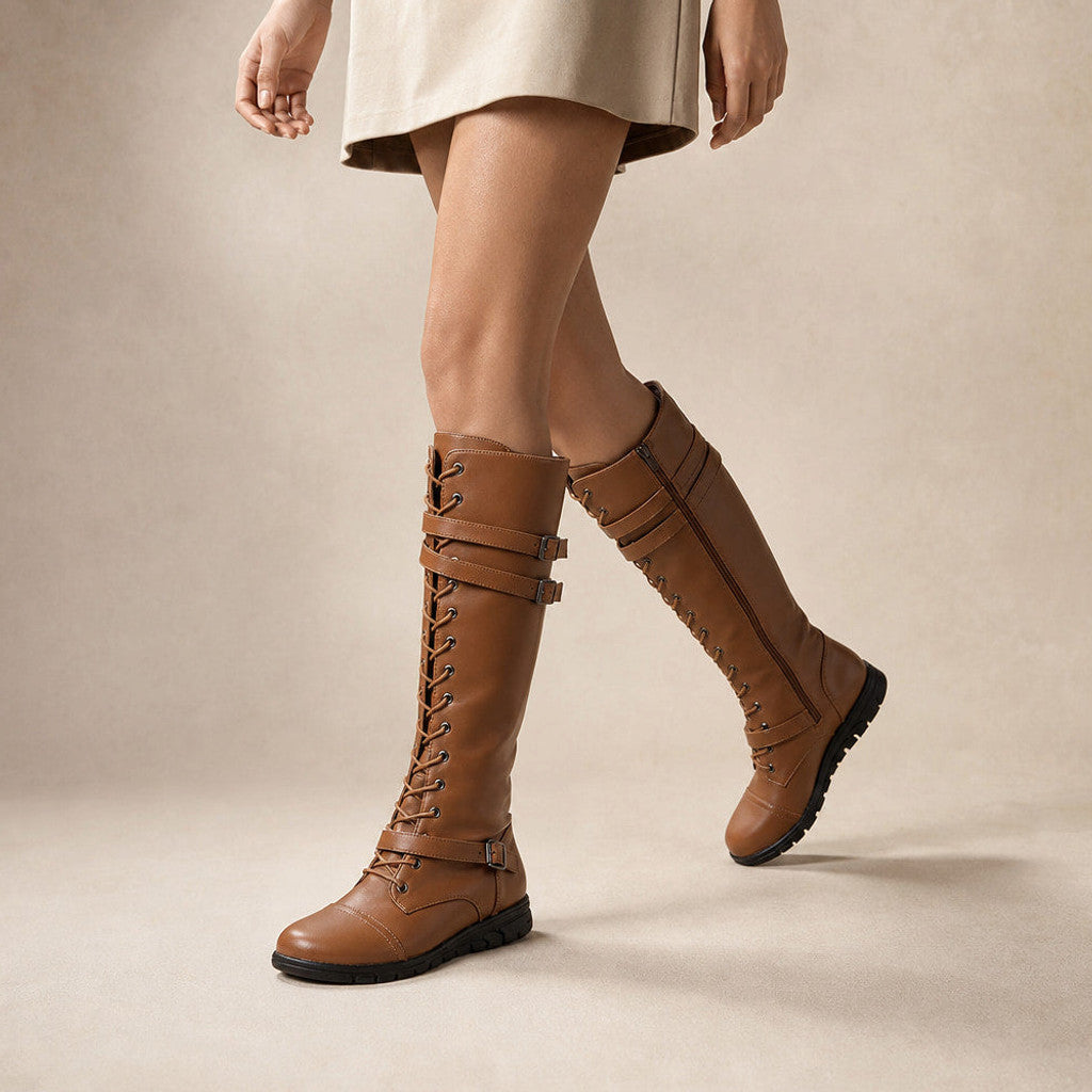 Sorcha | Knee-High Boots Platform Lace-Up Brown – Product Photo