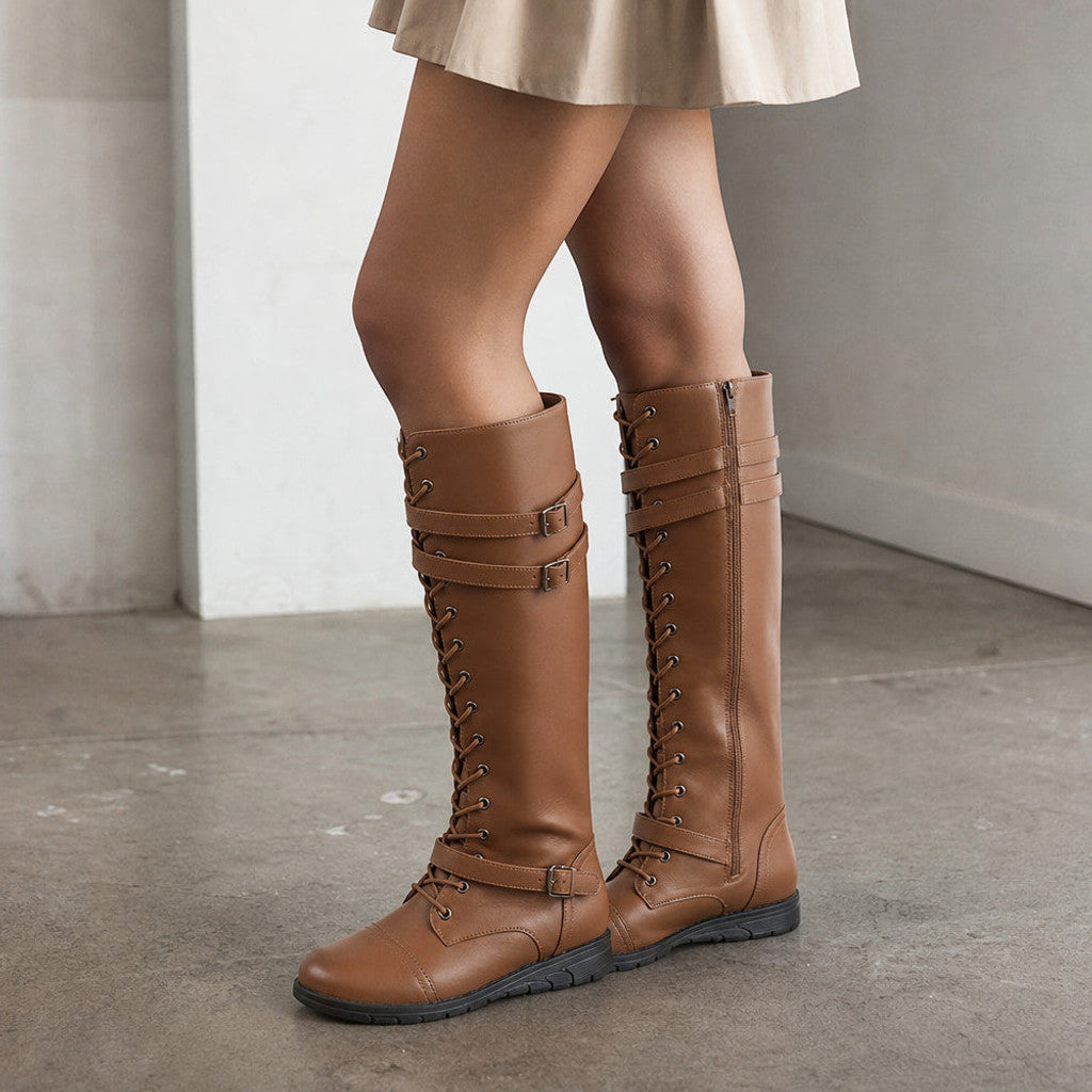Sorcha | Knee-High Boots Platform Lace-Up – Styled Editorial Shot