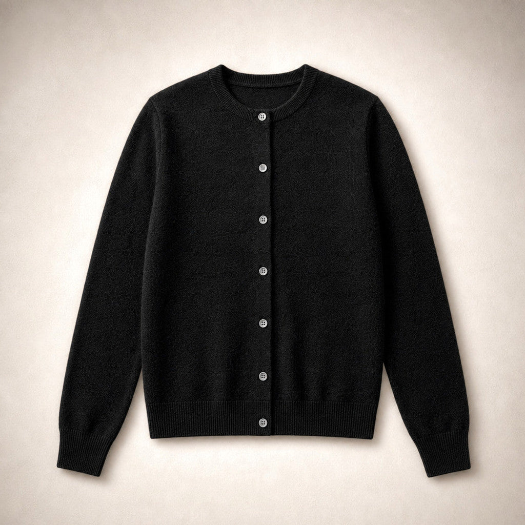 Thabitha | Button-Front Cardigan Round Neck Black – Product Photo