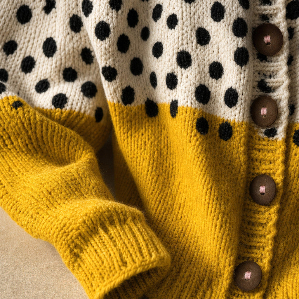 Waltrude | Knit Cardigan Polka Dot Colourblock – Fabric and Detail Close-Up