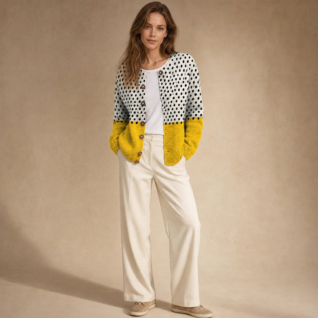 Waltrude | Knit Cardigan Polka Dot Colourblock – Full Look