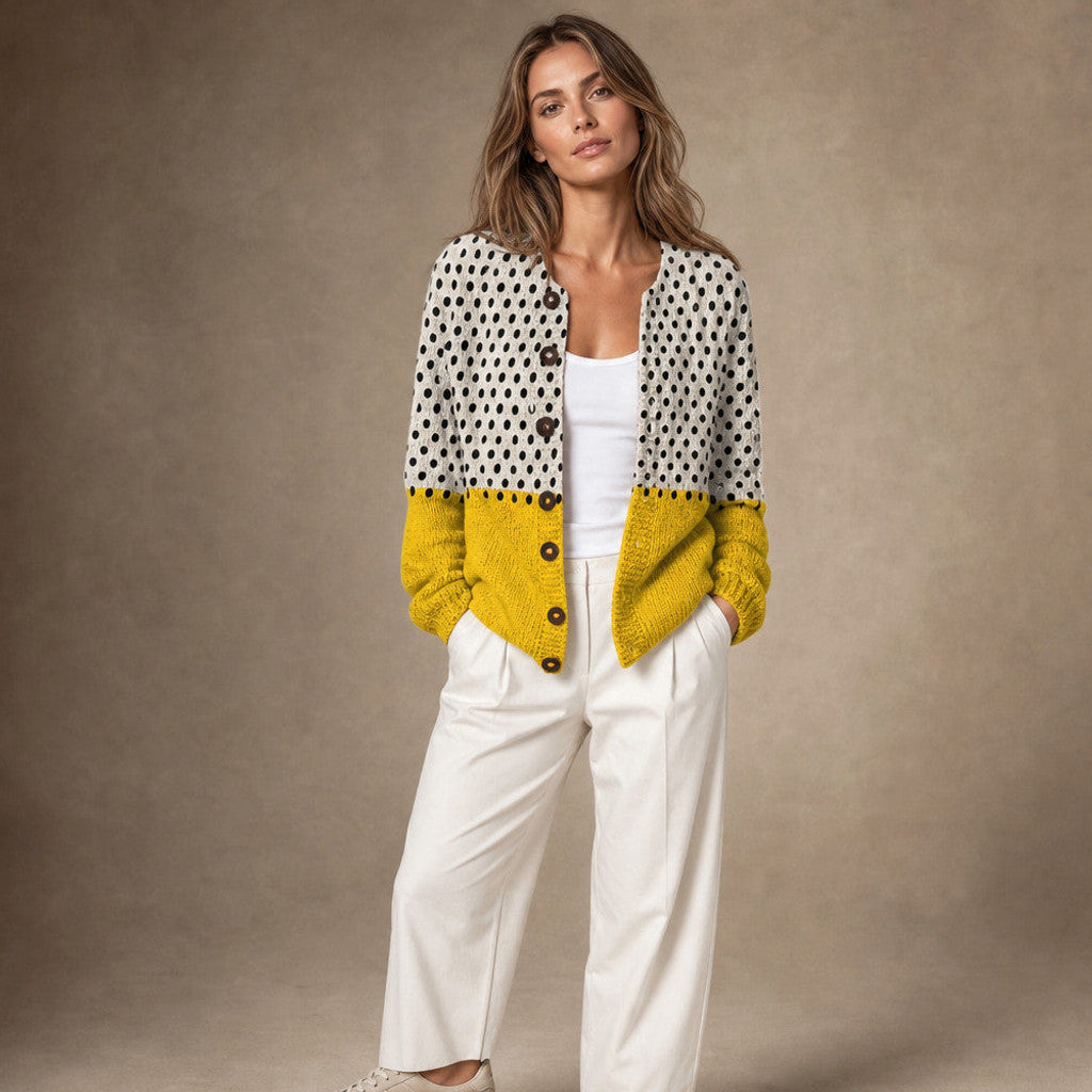 Waltrude | Knit Cardigan Polka Dot Colourblock – Premium Editorial