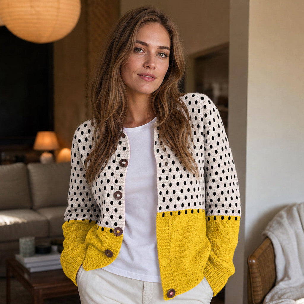 Waltrude | Knit Cardigan Polka Dot Colourblock – Styled Editorial Shot