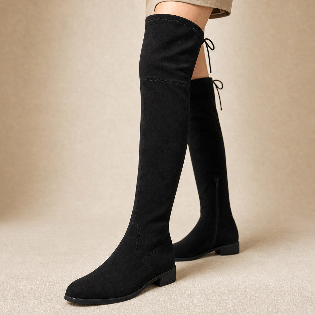 Xanthe | Knee High Boots Suede Side Zip Black – Product Photo