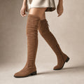 Xanthe | Knee High Boots Suede Side Zip Brown – Product Photo
