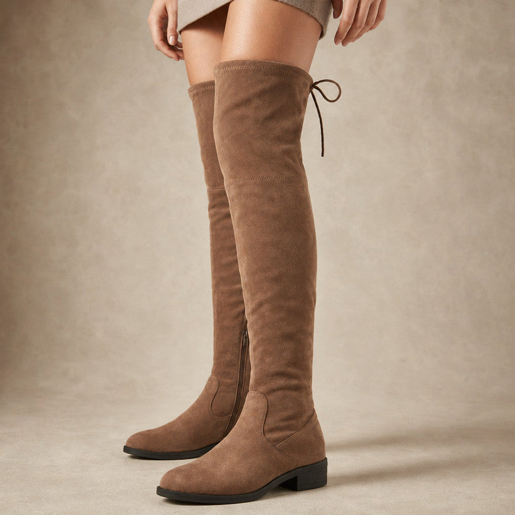 Xanthe | Knee High Boots Suede Side Zip in Brown – Premium Editorial