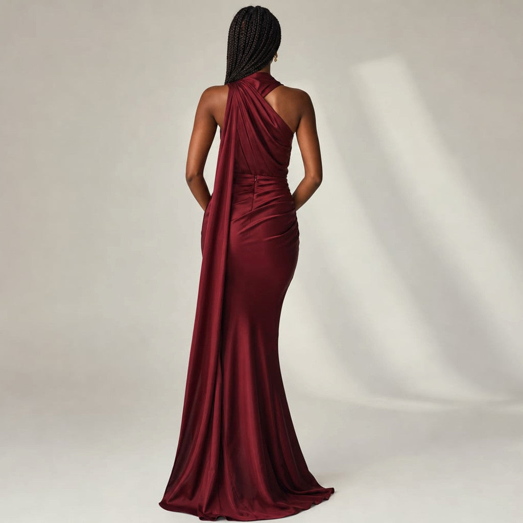Maxi Dress One-Shoulder Draped Asymmetric Formal – Molieri