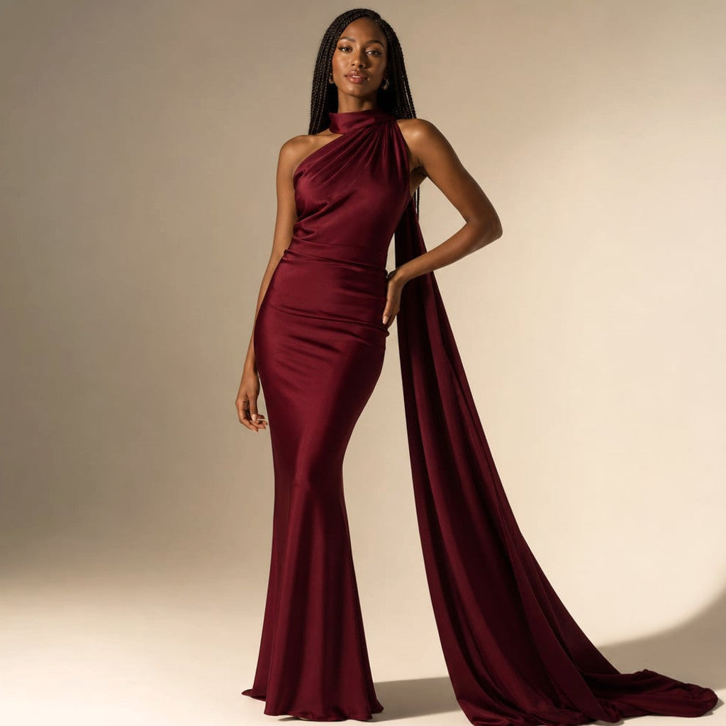 Maxi Dress One-Shoulder Draped Asymmetric Formal – Molieri