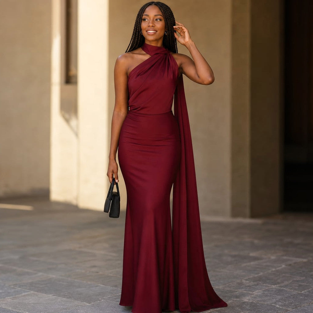 Maxi Dress One-Shoulder Draped Asymmetric Formal – Molieri