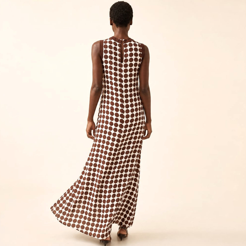 Sleeveless Maxi Dress Chocolate Spot Back Button Closure – Molieri
