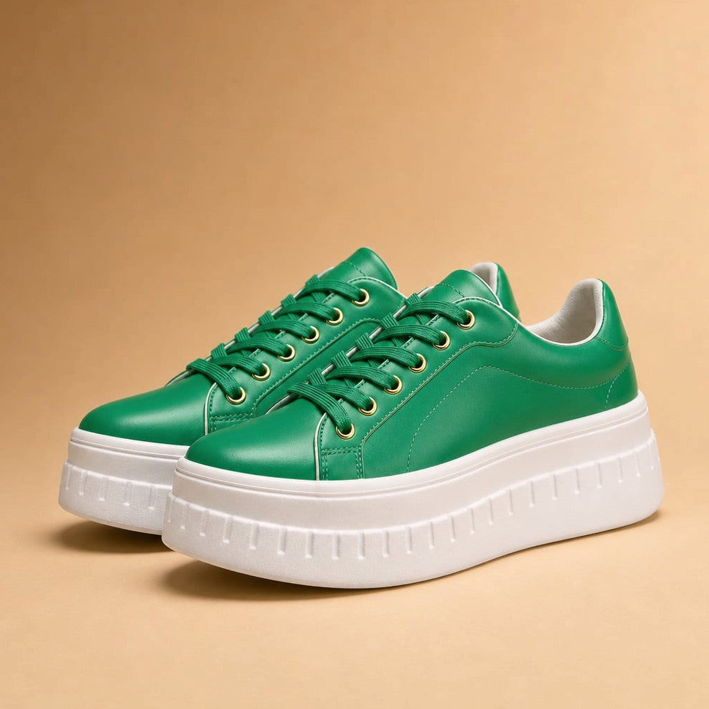 Chunky Platform Lace-Up Sneaker Stacked Sole Tan in Green – Molieri