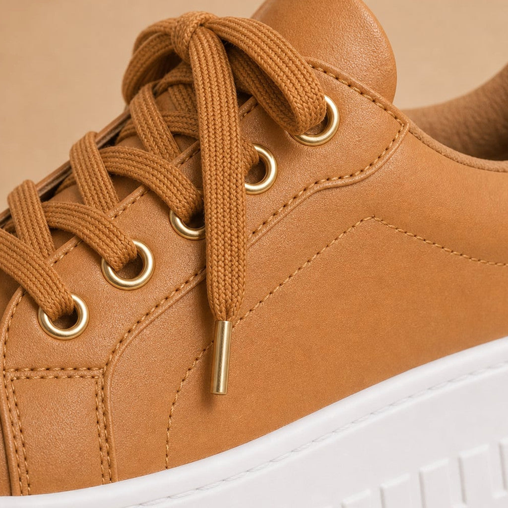 Chunky Platform Lace-Up Sneaker Stacked Sole Tan – Molieri