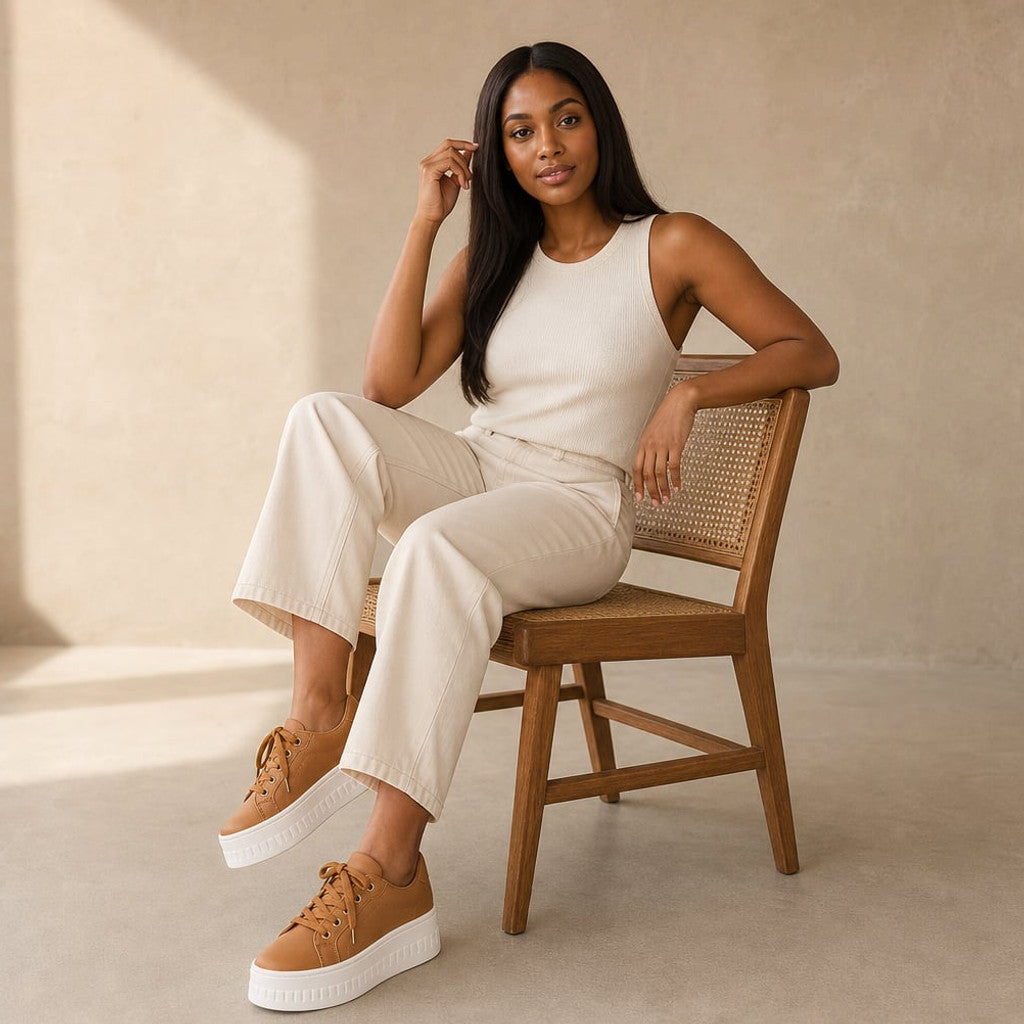 Chunky Platform Lace-Up Sneaker Stacked Sole Tan – Molieri