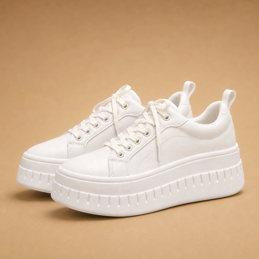 Chunky Platform Lace-Up Sneaker Stacked Sole Tan in White – Molieri