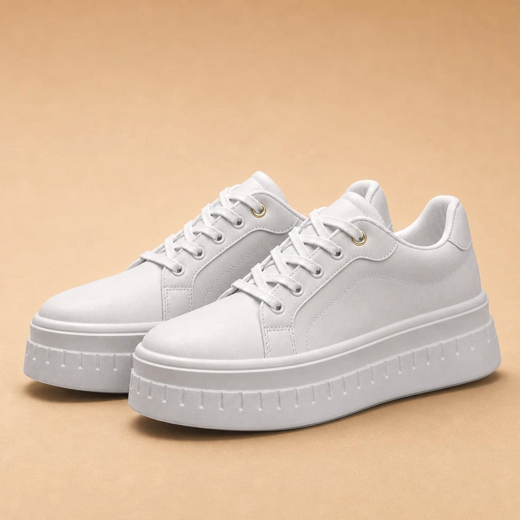 Chunky Platform Lace-Up Sneaker Stacked Sole Tan in Light Gray – Molieri