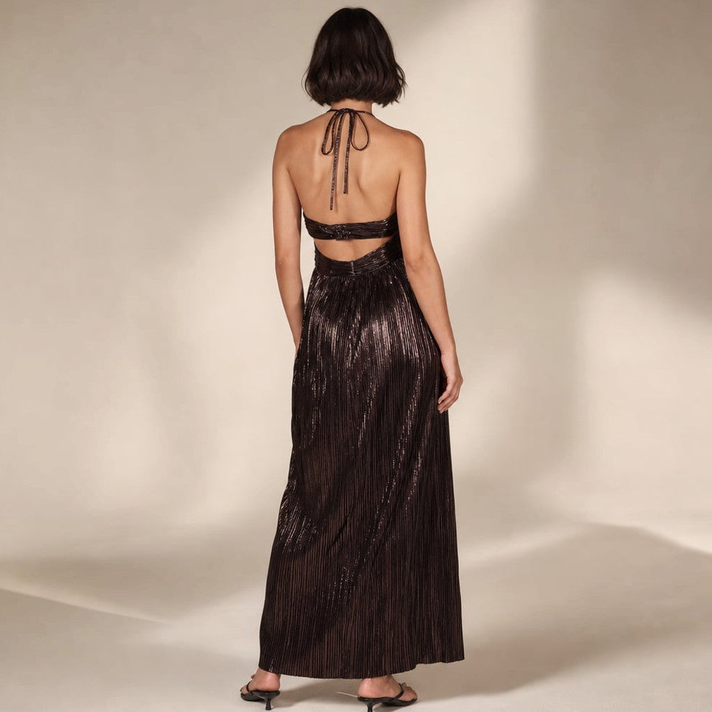 Halter Neck Maxi Dress Cut-Out Chocolate – Molieri