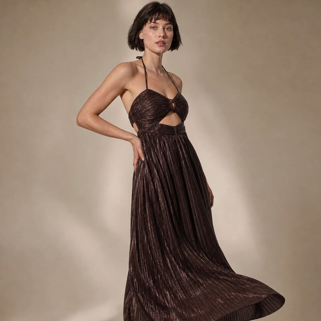 Halter Neck Maxi Dress Cut-Out Chocolate – Molieri