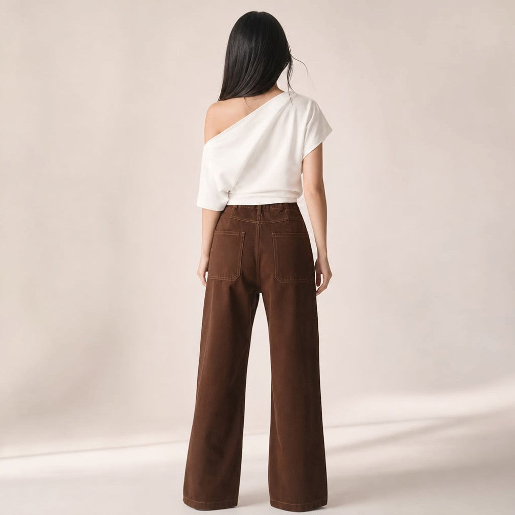 Wide-Leg Pant High Waist Chocolate Denim – Molieri