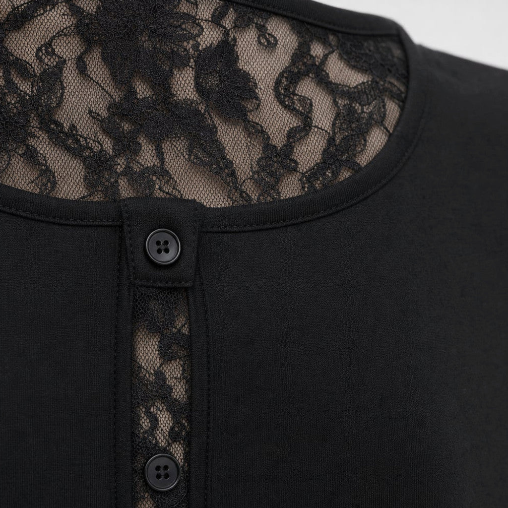 Knit Top Lace Sleeve Cotton Blend Black – Molieri
