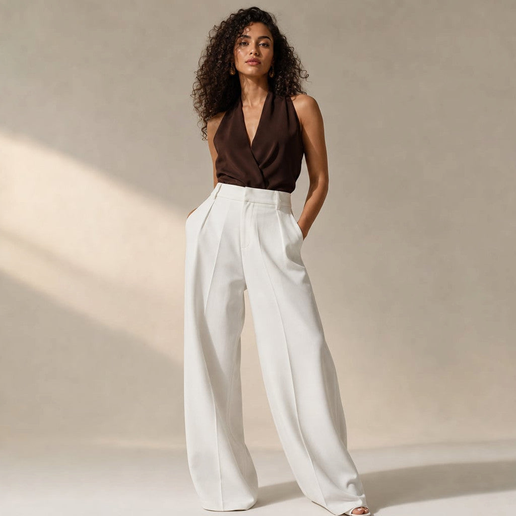 Wide-Leg Suit Trouser High Waist Tailored Summer Fabric in White – Molieri