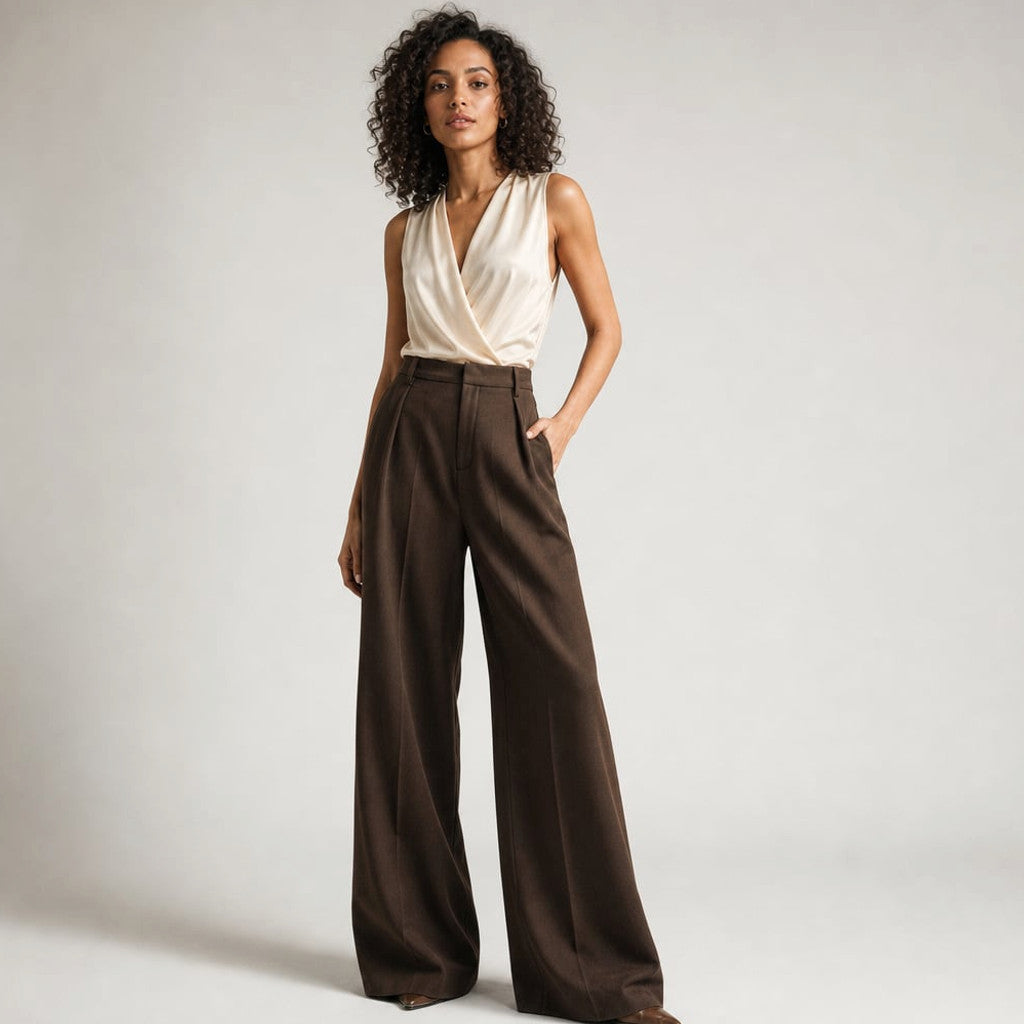 Wide-Leg Suit Trouser High Waist Tailored Summer Fabric in Brown – Molieri