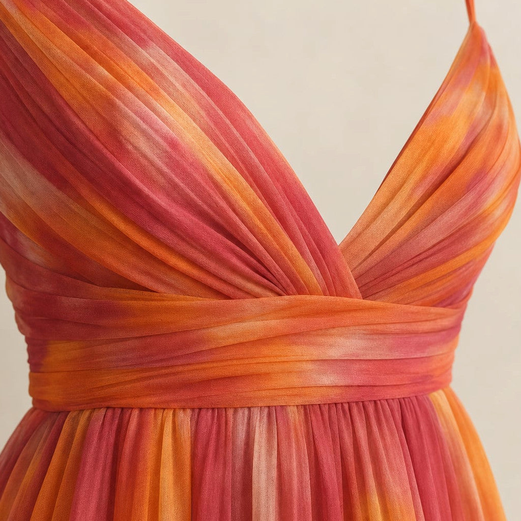 Maxi Dress Abstract Print V-Neck Flowy Thin Straps – Molieri